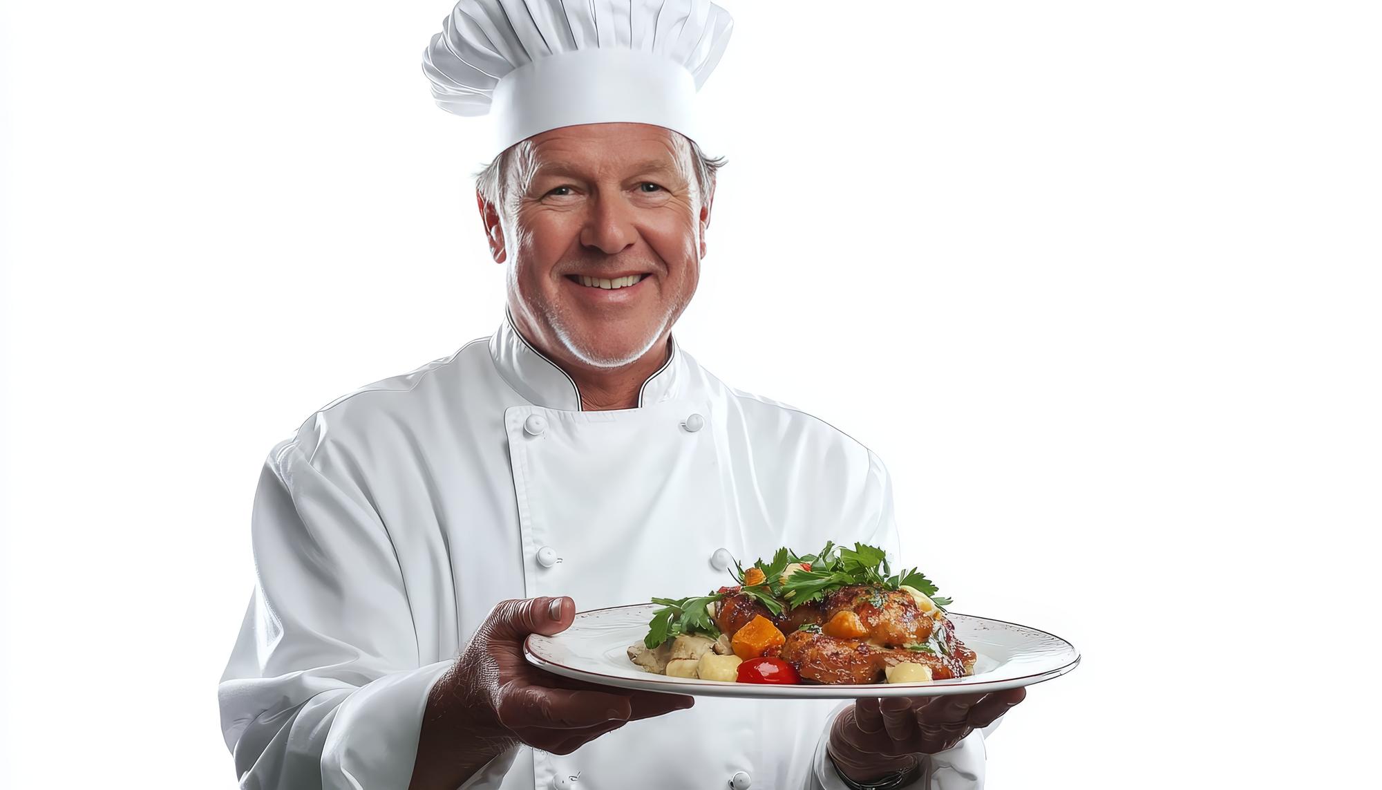 Chef che mostra un piatto pronto